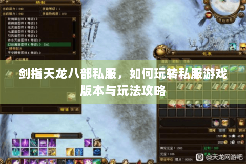 剑指天龙八部私服，如何玩转私服游戏版本与玩法攻略