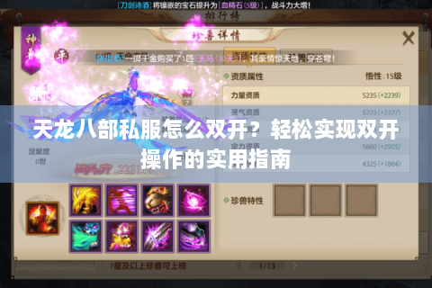天龙八部私服怎么双开？轻松实现双开操作的实用指南