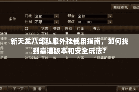 新天龙八部私服外挂使用指南，如何找到靠谱版本和安全玩法？
