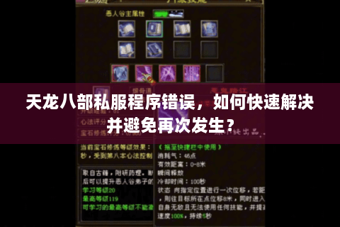 天龙八部私服程序错误，如何快速解决并避免再次发生？