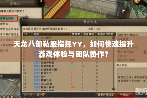 天龙八部私服指挥YY，如何快速提升游戏体验与团队协作？