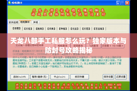 天龙八部手工私服怎么玩？独家版本与防封号攻略揭秘