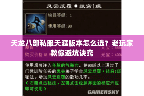 天龙八部私服天涯版本怎么选？老玩家教你避坑诀窍