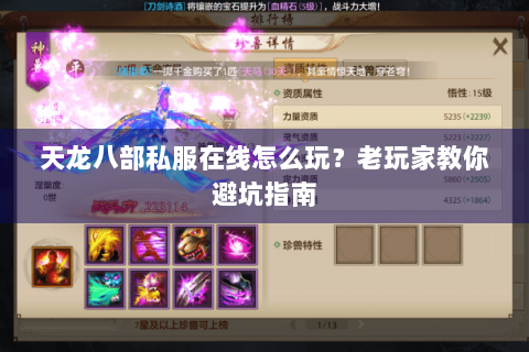 天龙八部私服在线怎么玩？老玩家教你避坑指南