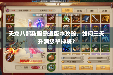 天龙八部私服霸道版本攻略，如何三天升满级拿神装？