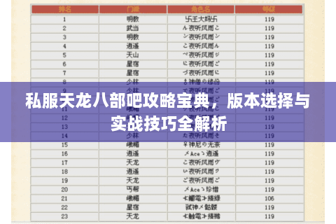 私服天龙八部吧攻略宝典，版本选择与实战技巧全解析
