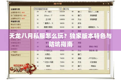 天龙八月私服怎么玩？独家版本特色与防坑指南