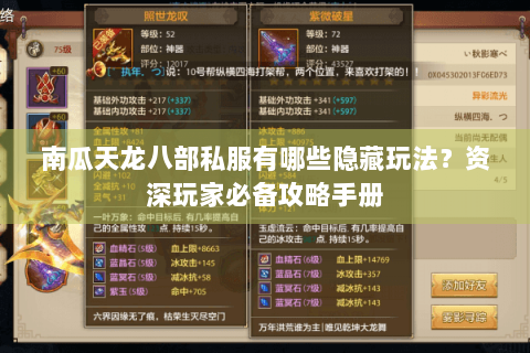 南瓜天龙八部私服有哪些隐藏玩法？资深玩家必备攻略手册