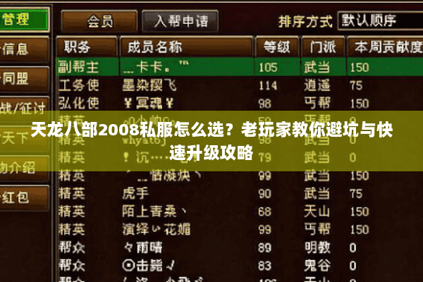 天龙八部2008私服怎么选？老玩家教你避坑与快速升级攻略