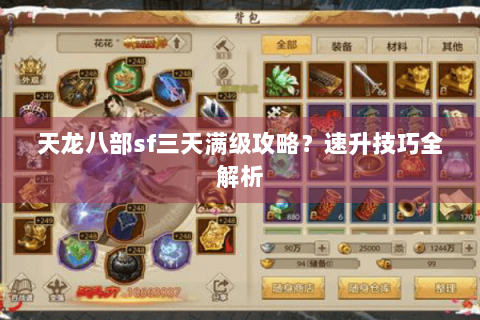 天龙八部sf三天满级攻略？速升技巧全解析