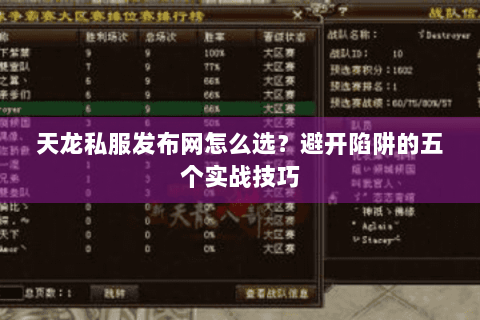 天龙私服发布网怎么选？避开陷阱的五个实战技巧