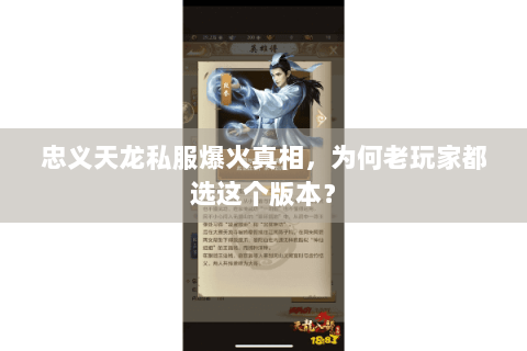 忠义天龙私服爆火真相，为何老玩家都选这个版本？