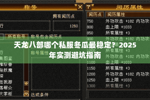 天龙八部哪个私服冬瓜最稳定？2025年实测避坑指南