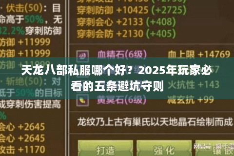天龙八部私服哪个好？2025年玩家必看的五条避坑守则
