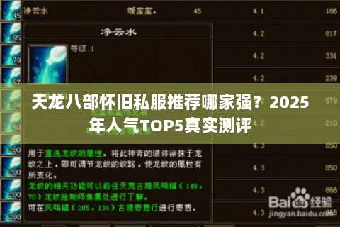 天龙八部怀旧私服推荐哪家强？2025年人气TOP5真实测评