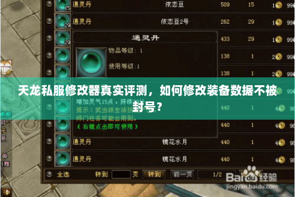 天龙私服修改器真实评测，如何修改装备数据不被封号？