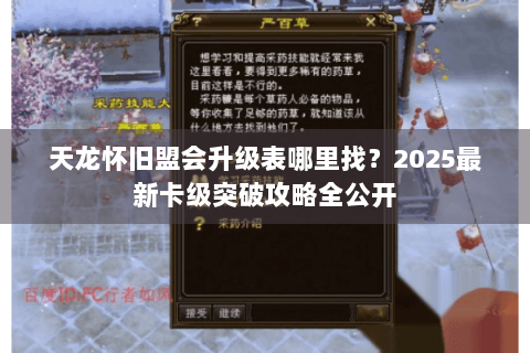 天龙怀旧盟会升级表哪里找？2025最新卡级突破攻略全公开