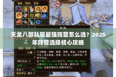 天龙八部私服最强阵营怎么选?2025年阵营选择核心攻略 天龙八部私服最强阵营怎么选?2025年阵营选择核心攻略