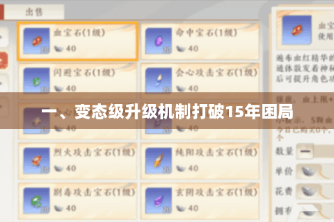 一、变态级升级机制打破15年困局
