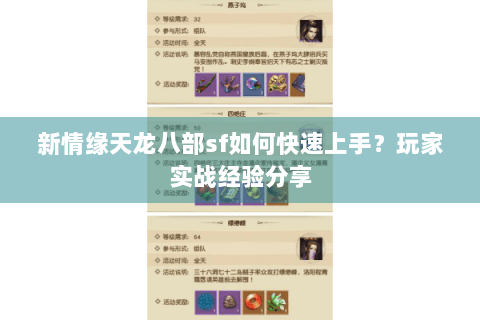 新情缘天龙八部sf如何快速上手？玩家实战经验分享