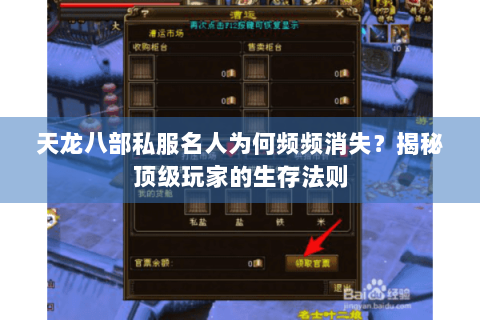 天龙八部私服名人为何频频消失？揭秘顶级玩家的生存法则