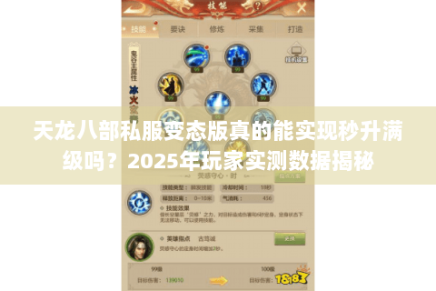 天龙八部私服变态版真的能实现秒升满级吗？2025年玩家实测数据揭秘