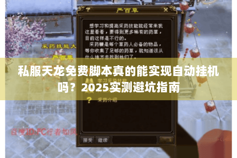 私服天龙免费脚本真的能实现自动挂机吗？2025实测避坑指南