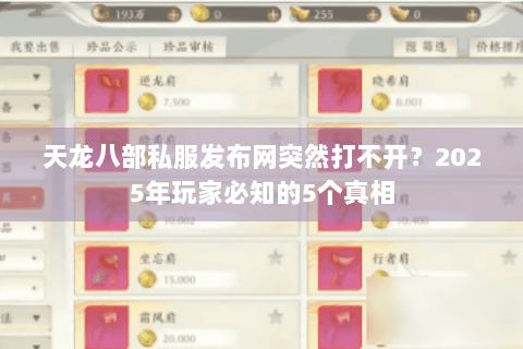 天龙八部私服发布网突然打不开？2025年玩家必知的5个真相