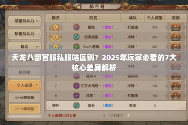 天龙八部官服私服啥区别？2025年玩家必看的7大核心差异解析