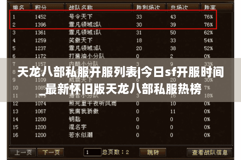天龙八部私服开服列表|今日sf开服时间_最新怀旧版天龙八部私服热榜