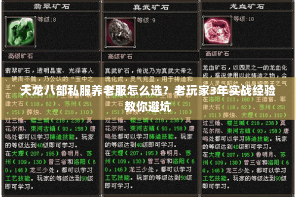 天龙八部私服养老服怎么选？老玩家3年实战经验教你避坑