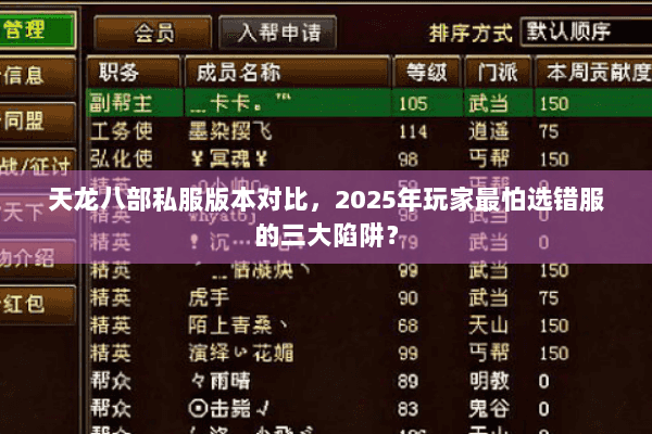 天龙八部私服版本对比，2025年玩家最怕选错服的三大陷阱？