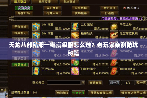 天龙八部私服一键满级服怎么选？老玩家亲测防坑秘籍