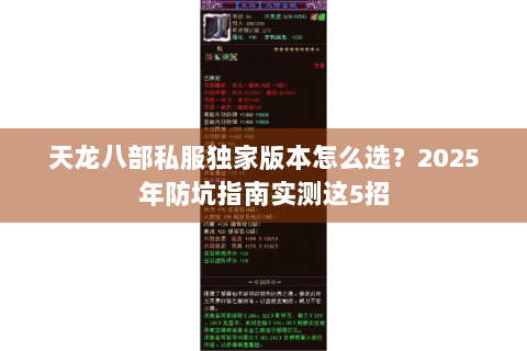 天龙八部私服独家版本怎么选？2025年防坑指南实测这5招