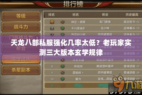 天龙八部私服强化几率太低？老玩家实测三大版本玄学规律