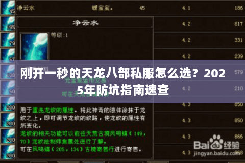 刚开一秒的天龙八部私服怎么选？2025年防坑指南速查