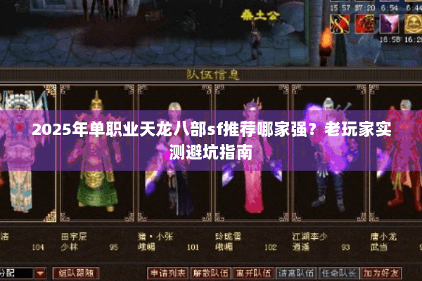 2025年单职业天龙八部sf推荐哪家强？老玩家实测避坑指南