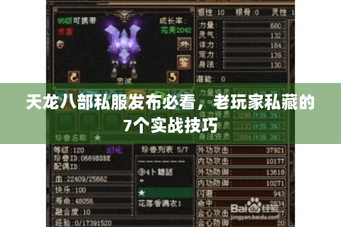 天龙八部私服发布必看，老玩家私藏的7个实战技巧