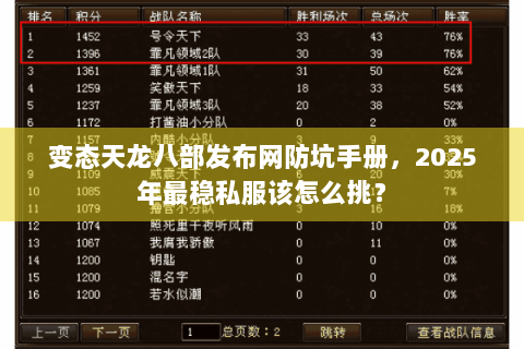 变态天龙八部发布网防坑手册，2025年最稳私服该怎么挑？