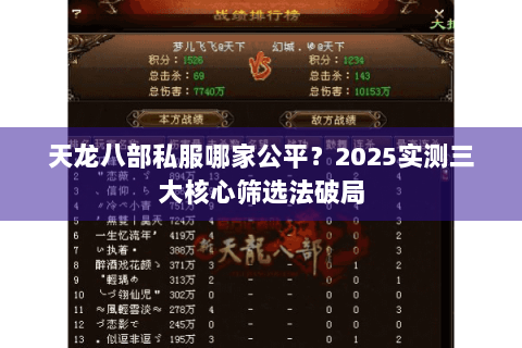 天龙八部私服哪家公平？2025实测三大核心筛选法破局