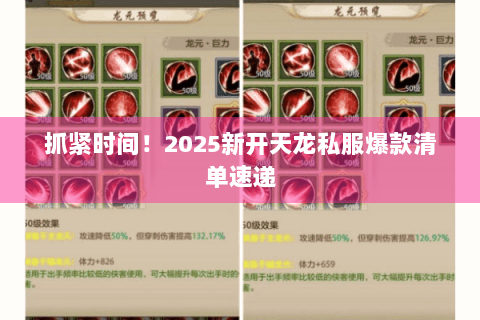 抓紧时间！2025新开天龙私服爆款清单速递