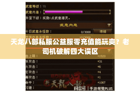 天龙八部私服公益服零充值能玩爽？老司机破解四大误区