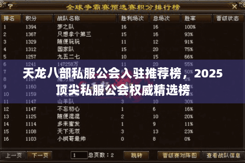 天龙八部私服公会入驻推荐榜，2025顶尖私服公会权威精选榜