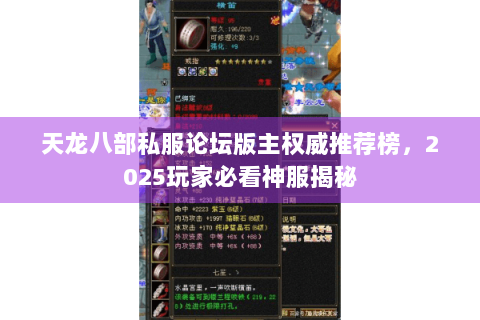 天龙八部私服论坛版主权威推荐榜，2025玩家必看神服揭秘