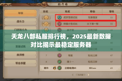 天龙八部私服排行榜，2025最新数据对比揭示最稳定服务器