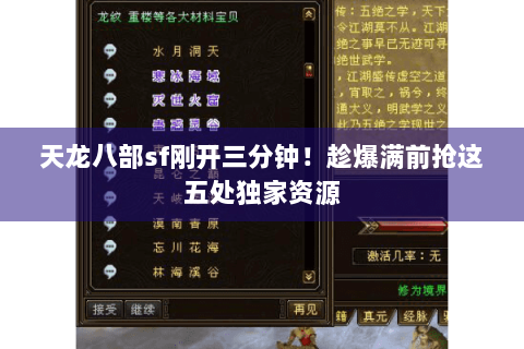 天龙八部sf刚开三分钟！趁爆满前抢这五处独家资源