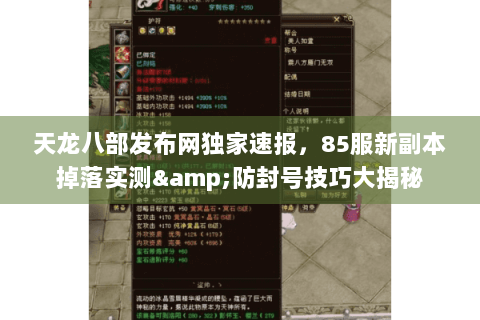 天龙八部发布网独家速报，85服新副本掉落实测&防封号技巧大揭秘