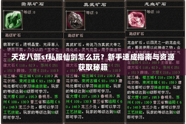 天龙八部sf私服仙剑怎么玩？新手速成指南与资源获取秘籍