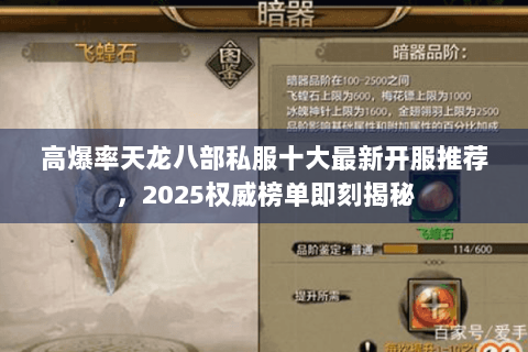 高爆率天龙八部私服十大最新开服推荐，2025权威榜单即刻揭秘