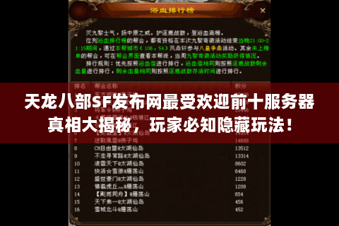 天龙八部SF发布网最受欢迎前十服务器真相大揭秘，玩家必知隐藏玩法！